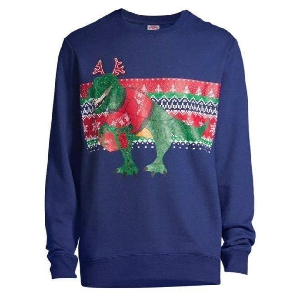 XL Men's Holiday Dinosaur T-Rex Ugly Christmas Sweater
